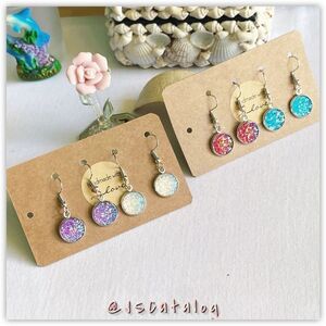 Handmade Druzy Silver Round Dangling Earrings